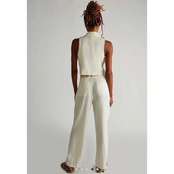 Free People Gabbie Vest Suit Set Wide Leg Cropped Two Piece Trousers in White 2 - Picture 5 of 15